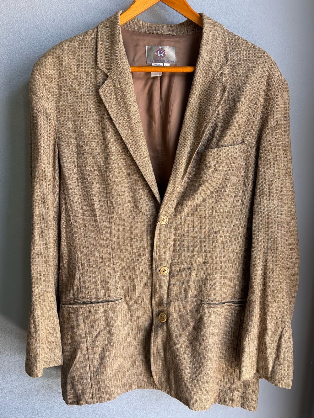 The Territory Ahead 100% Silk Blazer Mens LL Brown Tan Tweed Sport Coat